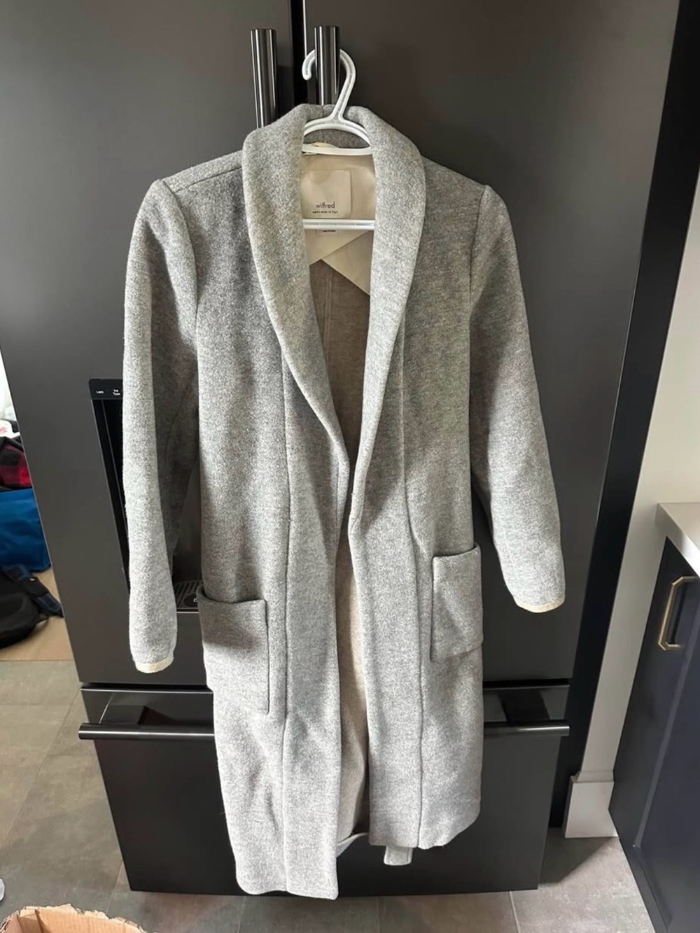 Aritzia Light Gray Shawl-Collar Long Trench Coat